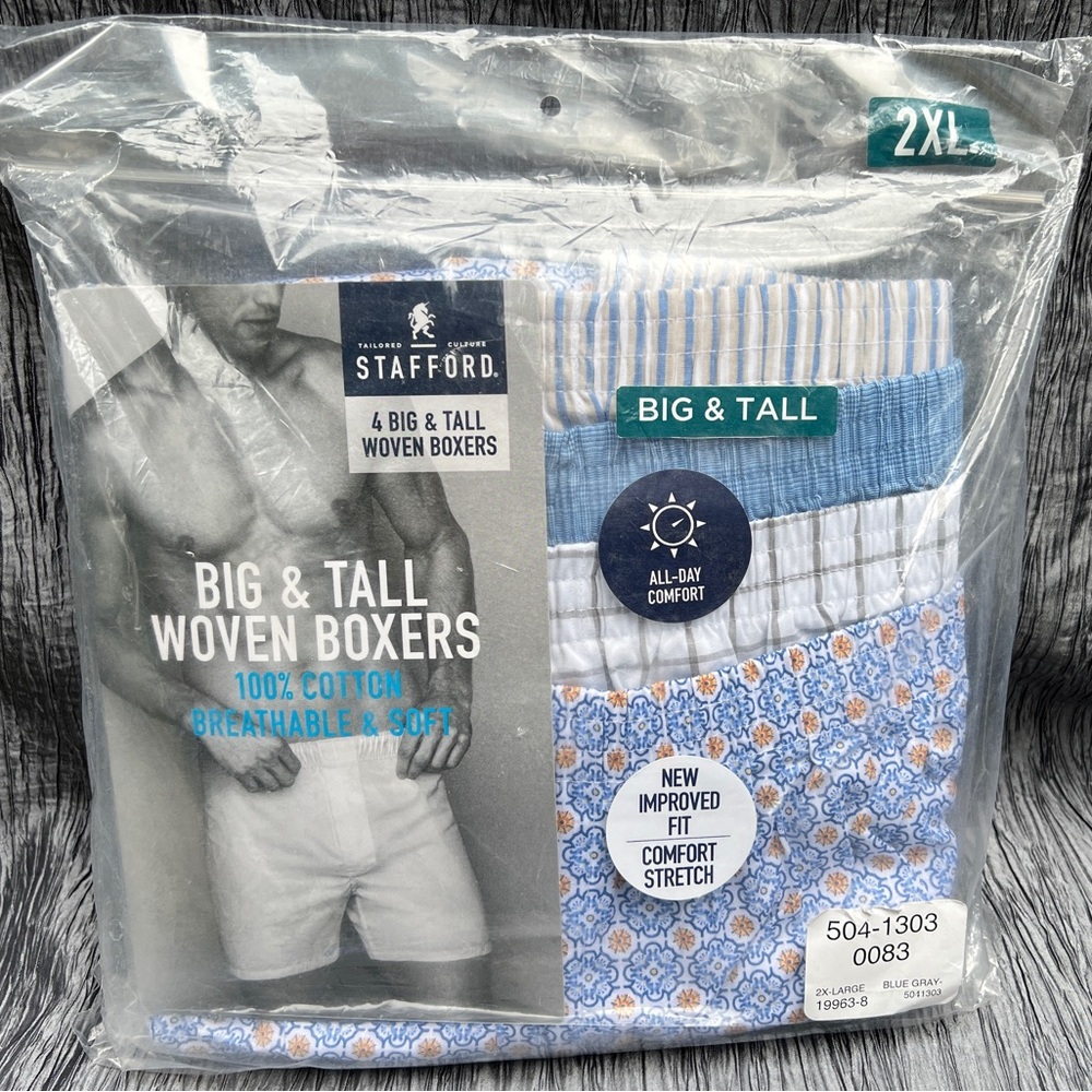 4 Pack of Stafford men's Big & Tall woven boxers Size 2XL New in Package